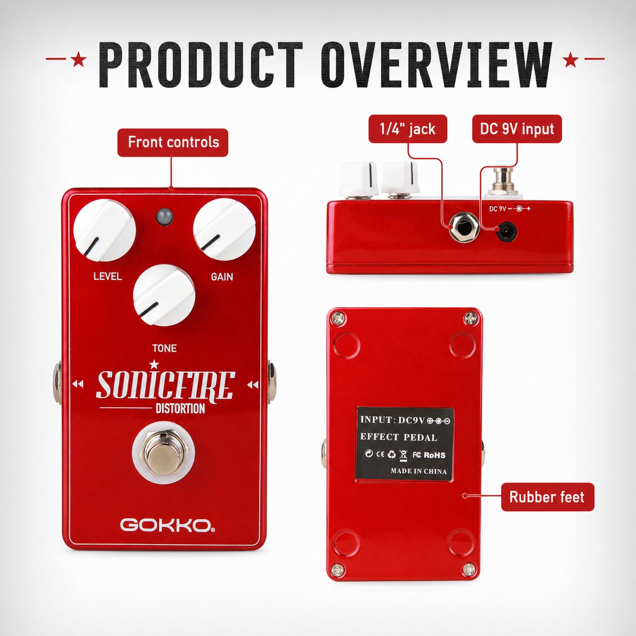 Amazon.com: GOKKO GK-25 SonicFire Distortion Guitar Pedal, High